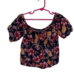Old Navy Girls Floral Print Off‎ Shoulder Short Sleeve Crop Top, S (6-7)